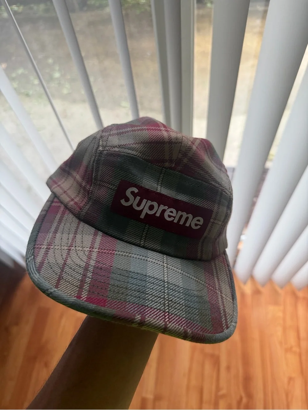 Supreme Olive/Red/Gray Plaid Camp Hat